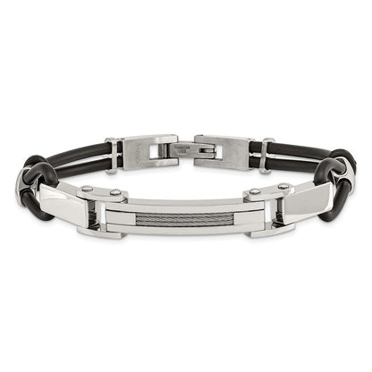 9 Zoll Edelstahl 9 Zoll Poliert mit Draht Einlage und Pu Kordel Armband
