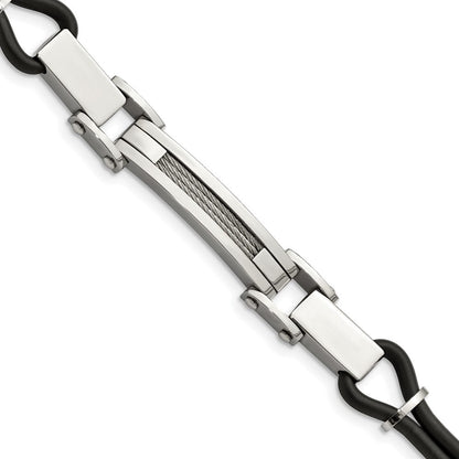 9 Zoll Edelstahl 9 Zoll Poliert mit Draht Einlage und Pu Kordel Armband