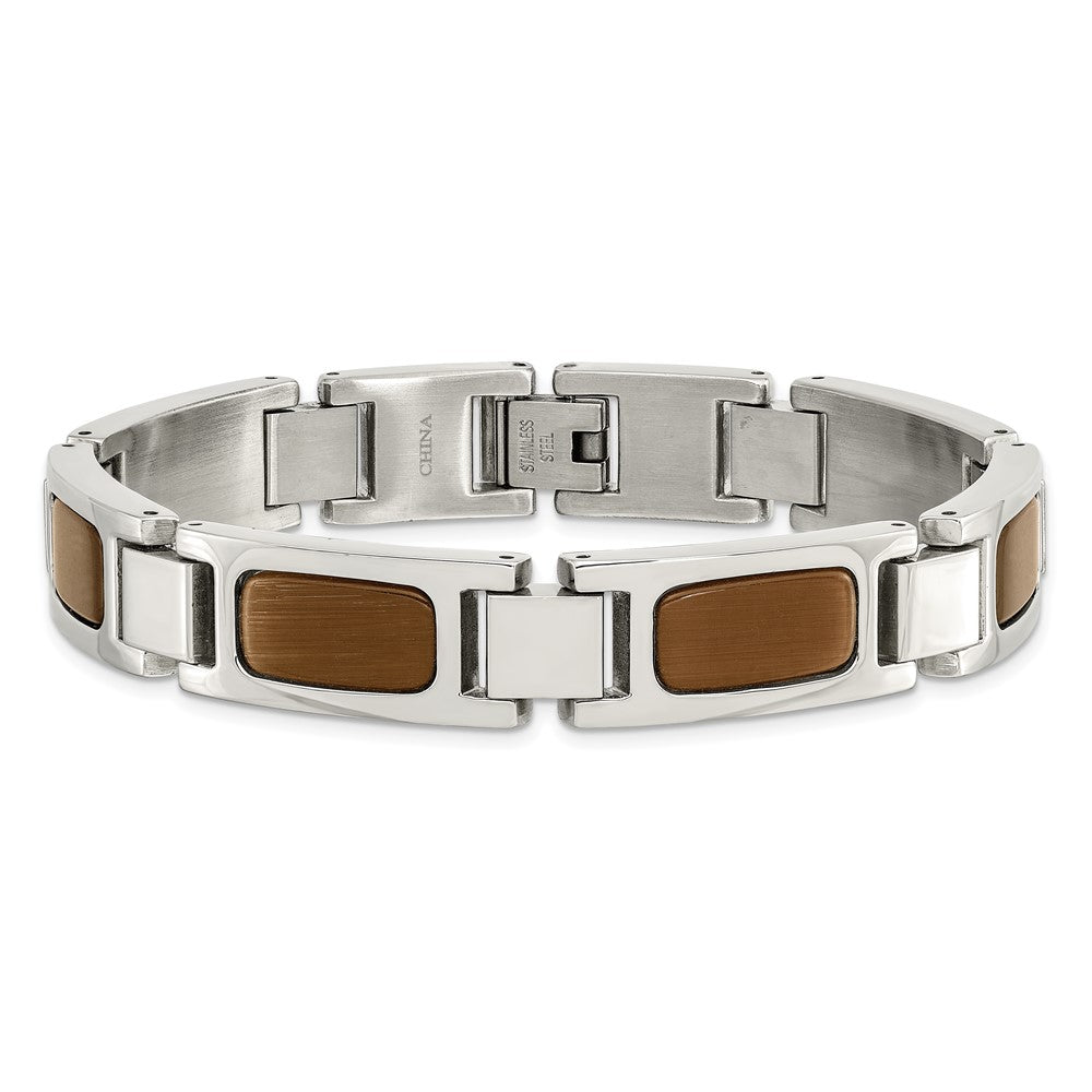 Edelstahl Chisel Poliert mit Tiger Auge Einlage 8.5 Zoll Glieder Armband