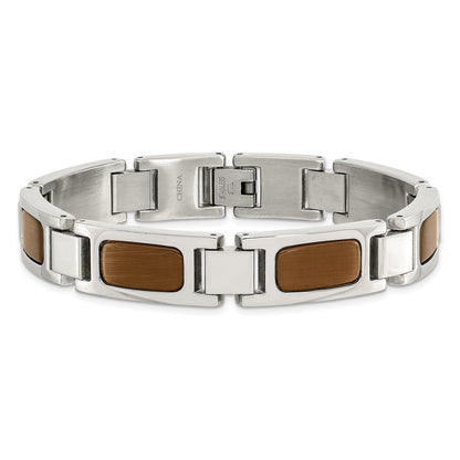 Edelstahl Chisel Poliert mit Tiger Auge Einlage 8.5 Zoll Glieder Armband