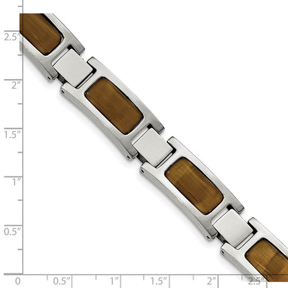 Edelstahl Chisel Poliert mit Tiger Auge Einlage 8.5 Zoll Glieder Armband