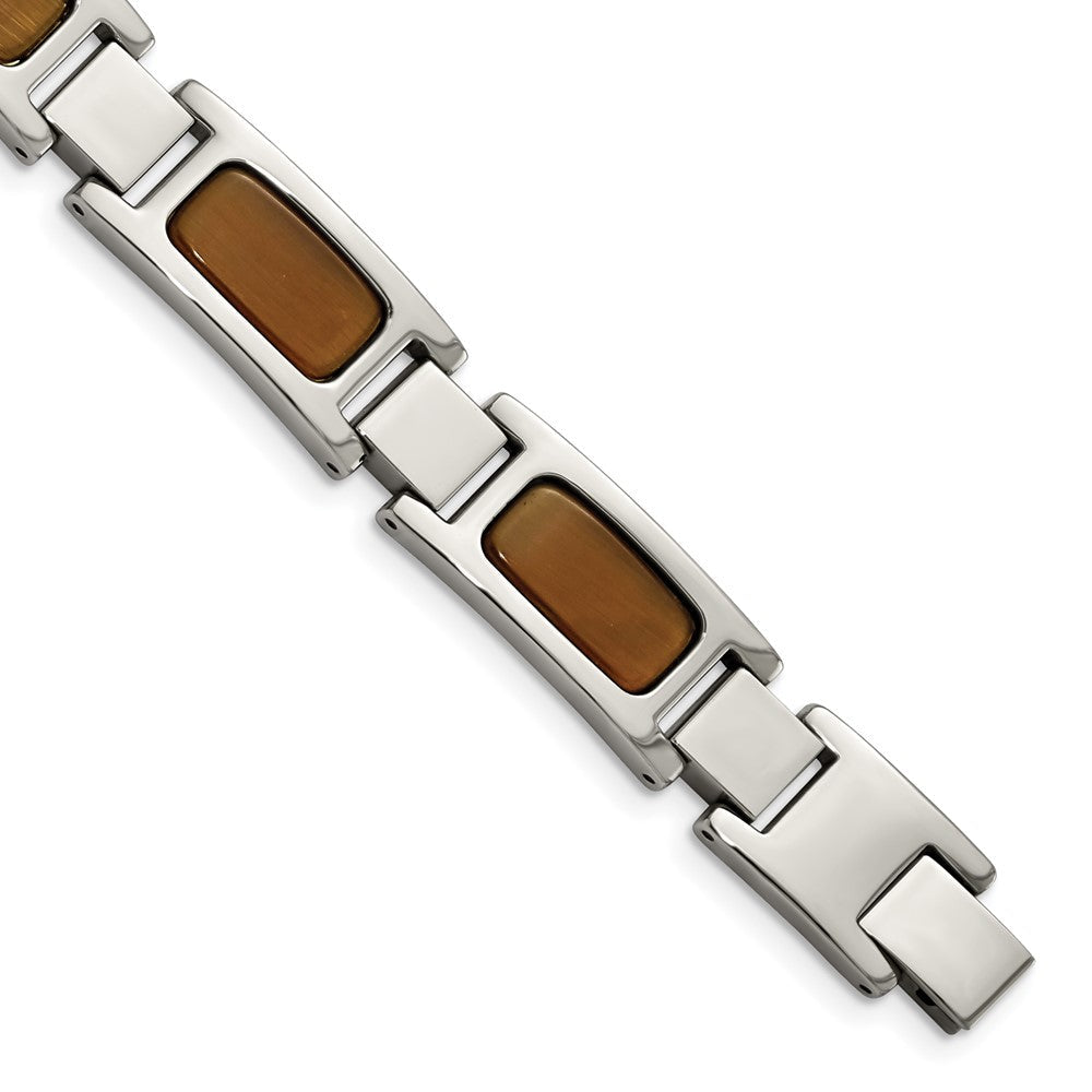 Edelstahl Chisel Poliert mit Tiger Auge Einlage 8.5 Zoll Glieder Armband