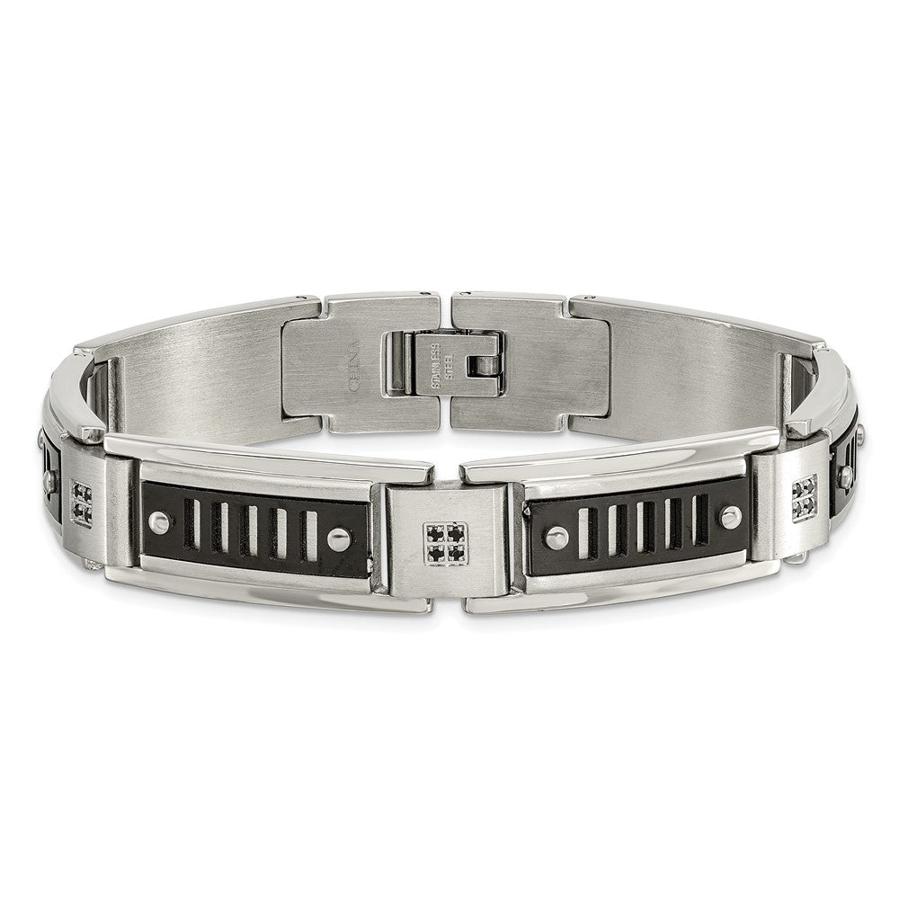 8.5 Zoll Edelstahl Poliert Schwarz Ip-beschichtet mit Zirkonia 8.5 Zoll Armband