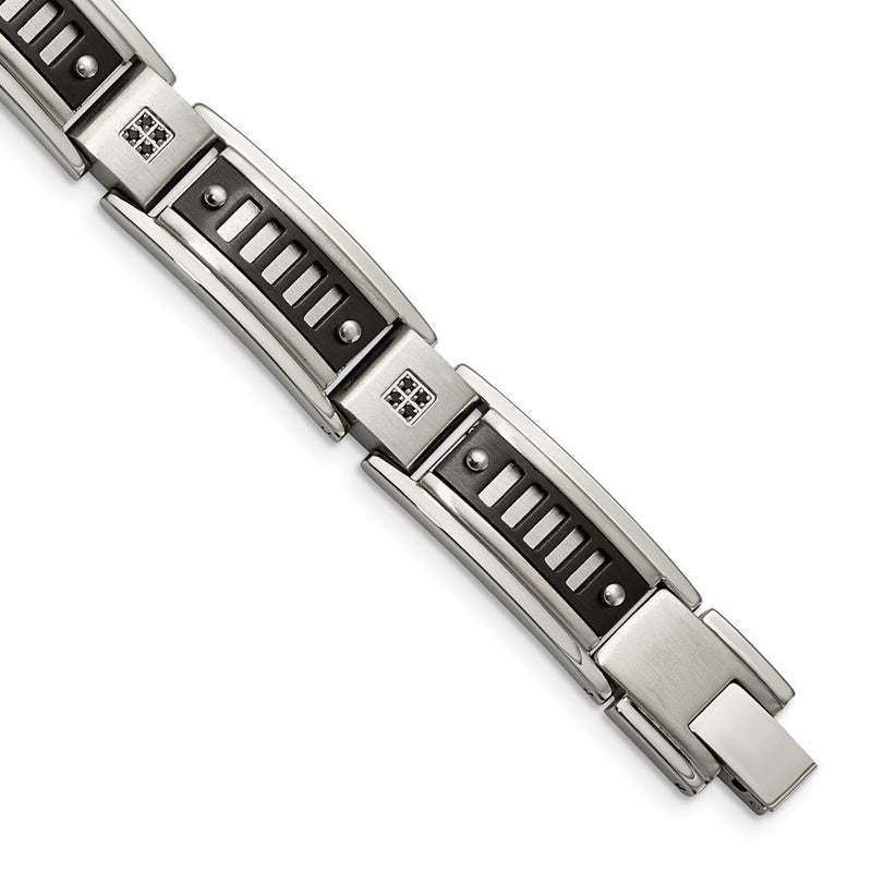 8.5 Zoll Edelstahl Poliert Schwarz Ip-beschichtet mit Zirkonia 8.5 Zoll Armband