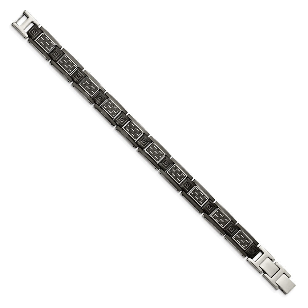 Edelstahl Chisel Poliert Schwarz Ip-beschichtet mit Karbon Faser Einlage und Zirkonia 8.75 Zoll Glieder Armband