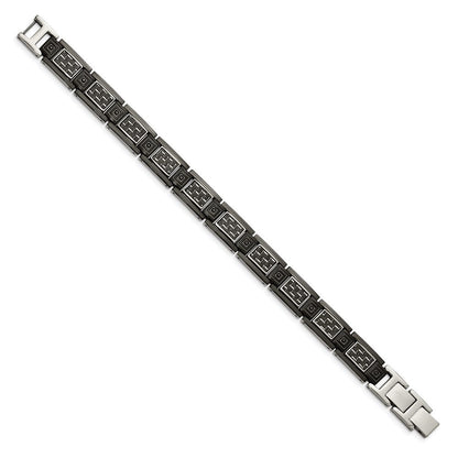 Edelstahl Chisel Poliert Schwarz Ip-beschichtet mit Karbon Faser Einlage und Zirkonia 8.75 Zoll Glieder Armband