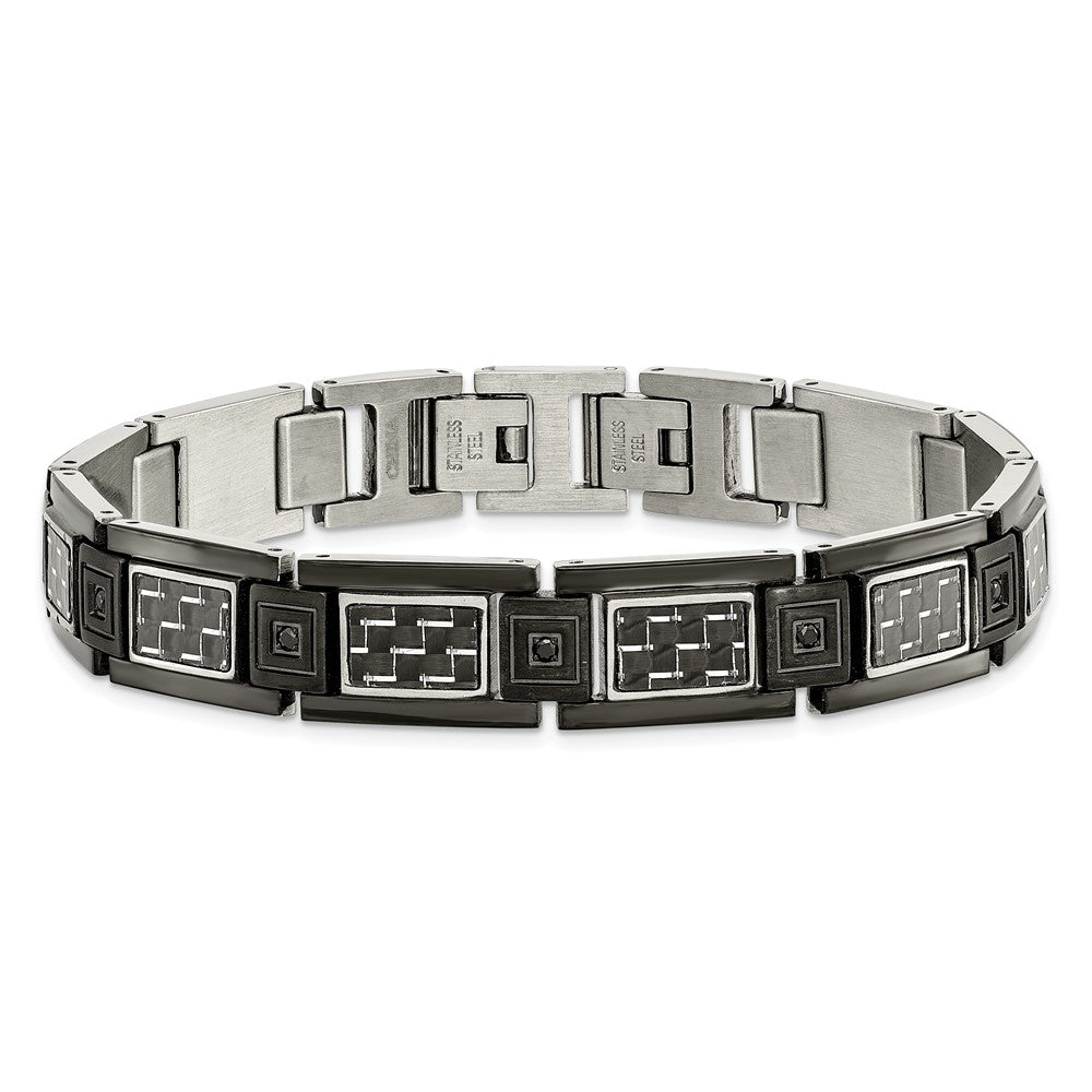 Edelstahl Chisel Poliert Schwarz Ip-beschichtet mit Karbon Faser Einlage und Zirkonia 8.75 Zoll Glieder Armband
