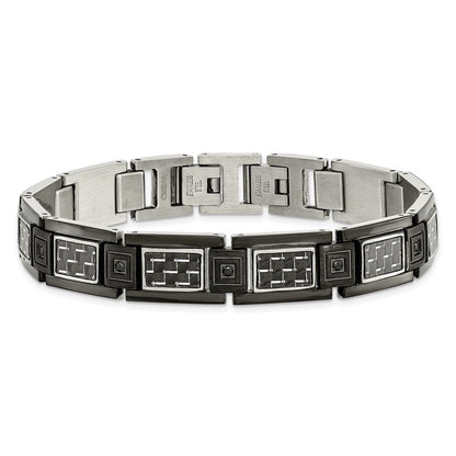 Edelstahl Chisel Poliert Schwarz Ip-beschichtet mit Karbon Faser Einlage und Zirkonia 8.75 Zoll Glieder Armband