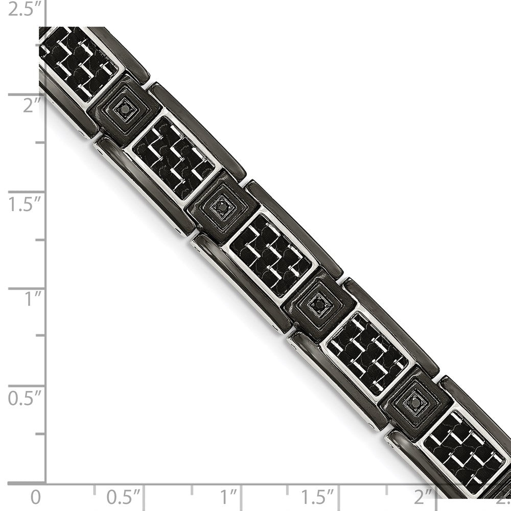 Edelstahl Chisel Poliert Schwarz Ip-beschichtet mit Karbon Faser Einlage und Zirkonia 8.75 Zoll Glieder Armband