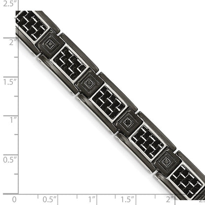 Edelstahl Chisel Poliert Schwarz Ip-beschichtet mit Karbon Faser Einlage und Zirkonia 8.75 Zoll Glieder Armband