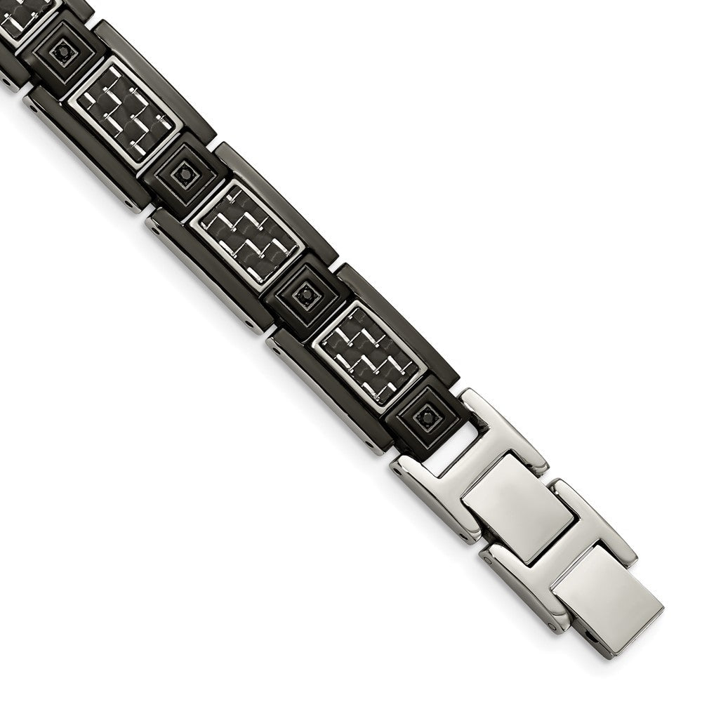 Edelstahl Chisel Poliert Schwarz Ip-beschichtet mit Karbon Faser Einlage und Zirkonia 8.75 Zoll Glieder Armband