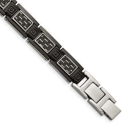 Edelstahl Chisel Poliert Schwarz Ip-beschichtet mit Karbon Faser Einlage und Zirkonia 8.75 Zoll Glieder Armband