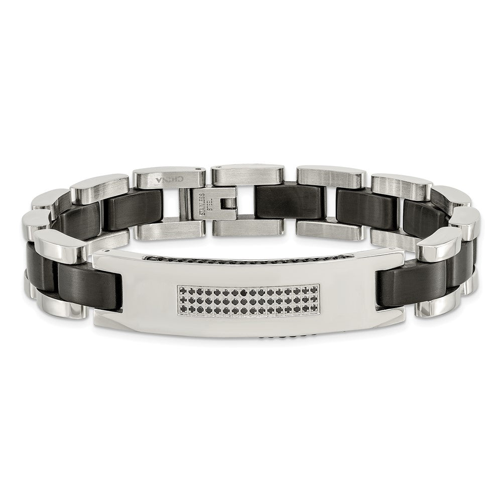 8.5 Zoll Edelstahl Gebürstet und Poliert Schwarz Ip-beschichtet mit Zirkonia 8.5 Zoll Armband