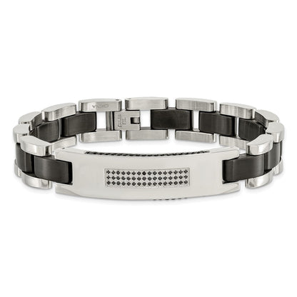 8.5 Zoll Edelstahl Gebürstet und Poliert Schwarz Ip-beschichtet mit Zirkonia 8.5 Zoll Armband