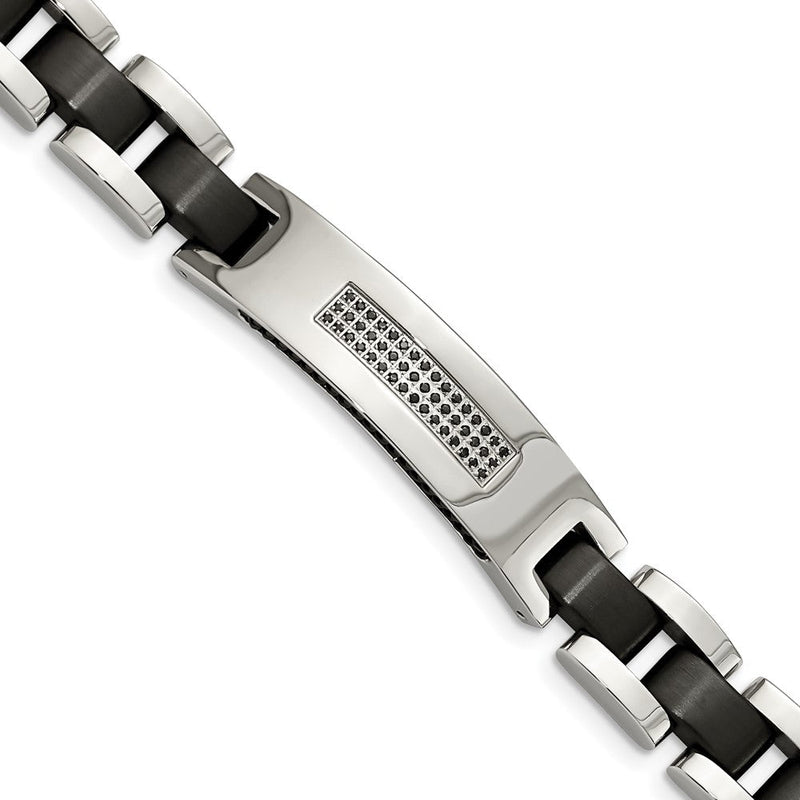 8.5 Zoll Edelstahl Gebürstet und Poliert Schwarz Ip-beschichtet mit Zirkonia 8.5 Zoll Armband