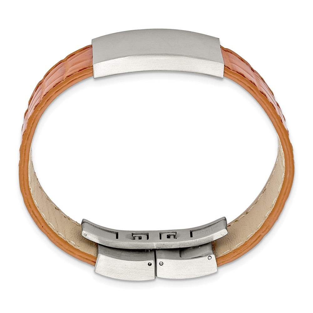 8 Zoll Edelstahl Satiniert Strukturiert Licht Braun Leder 8 Zoll Id Armband