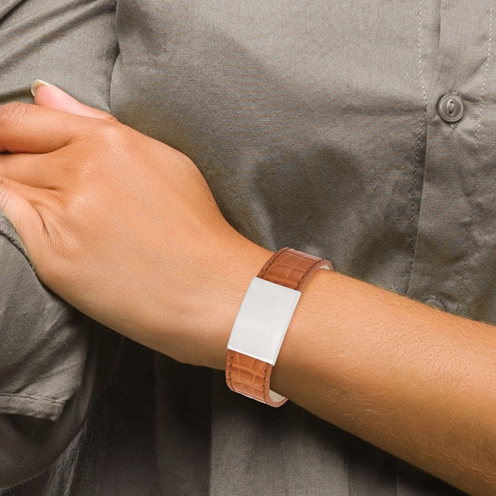 8 Zoll Edelstahl Satiniert Strukturiert Licht Braun Leder 8 Zoll Id Armband