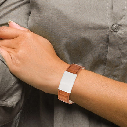 8 Zoll Edelstahl Satiniert Strukturiert Licht Braun Leder 8 Zoll Id Armband