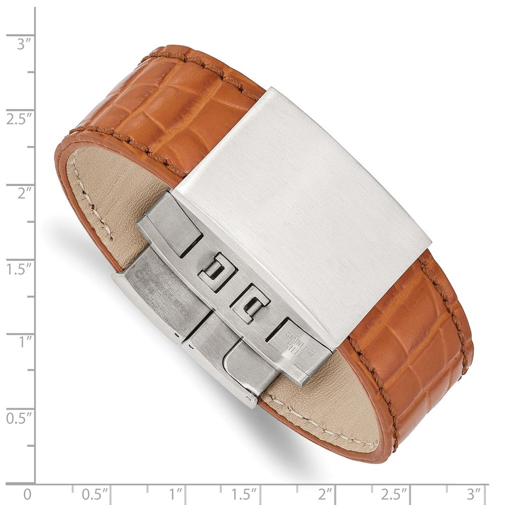 8 Zoll Edelstahl Satiniert Strukturiert Licht Braun Leder 8 Zoll Id Armband