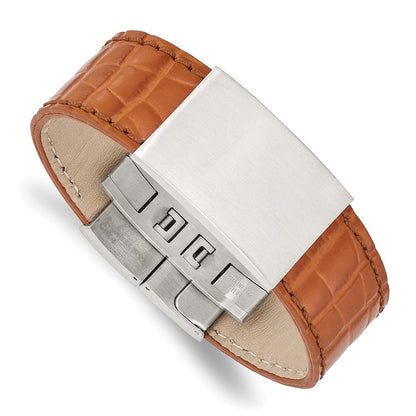 8 Zoll Edelstahl Satiniert Strukturiert Licht Braun Leder 8 Zoll Id Armband