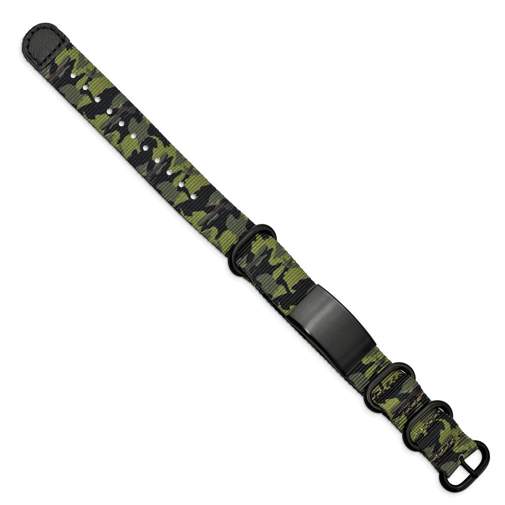 Edelstahl Gebürstet Blk Ip Grün Camo Stoff Verstellbar Id Armband