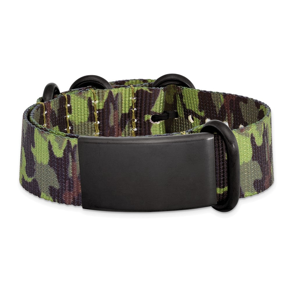 Edelstahl Gebürstet Blk Ip Grün Camo Stoff Verstellbar Id Armband