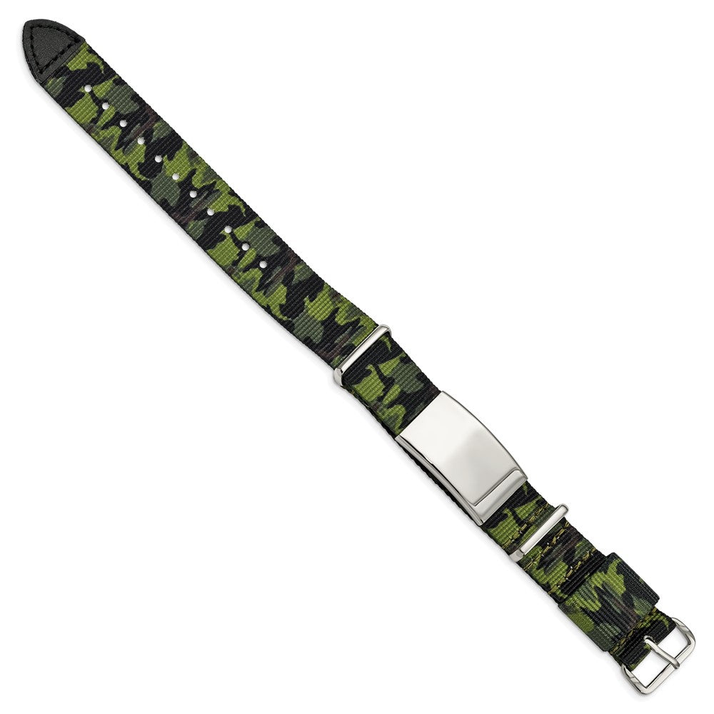 Edelstahl Poliert Grün Camo Stoff Verstellbar Id Armband