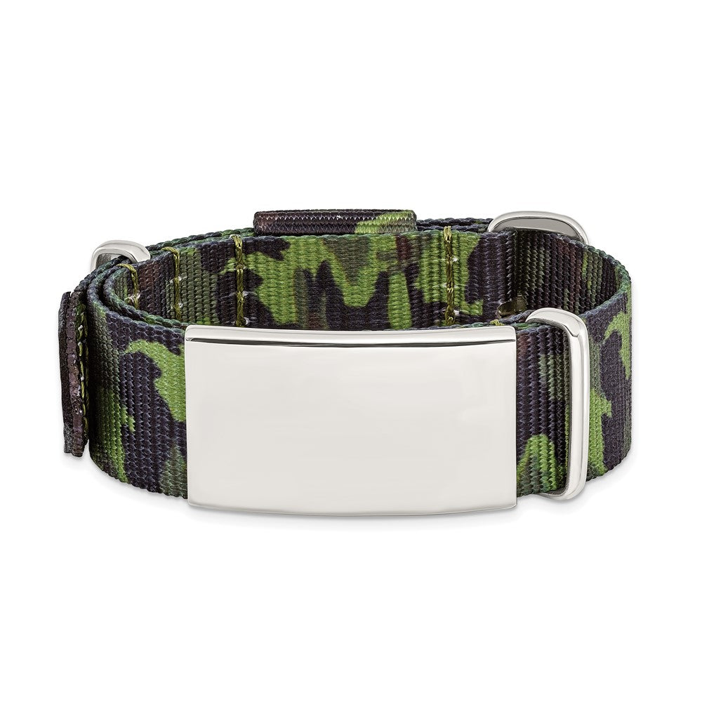 Edelstahl Poliert Grün Camo Stoff Verstellbar Id Armband