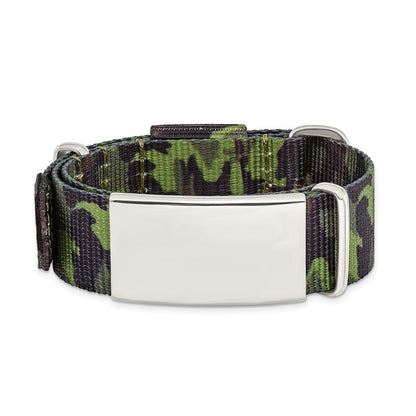 Edelstahl Poliert Grün Camo Stoff Verstellbar Id Armband