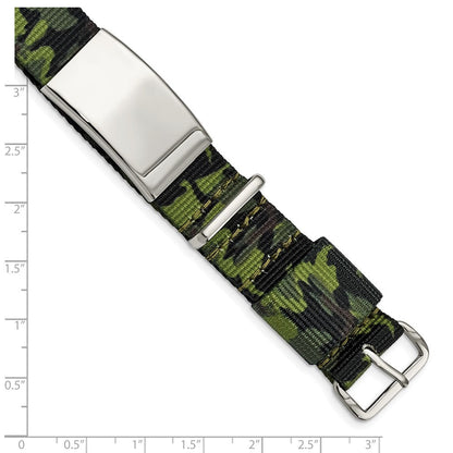 Edelstahl Poliert Grün Camo Stoff Verstellbar Id Armband