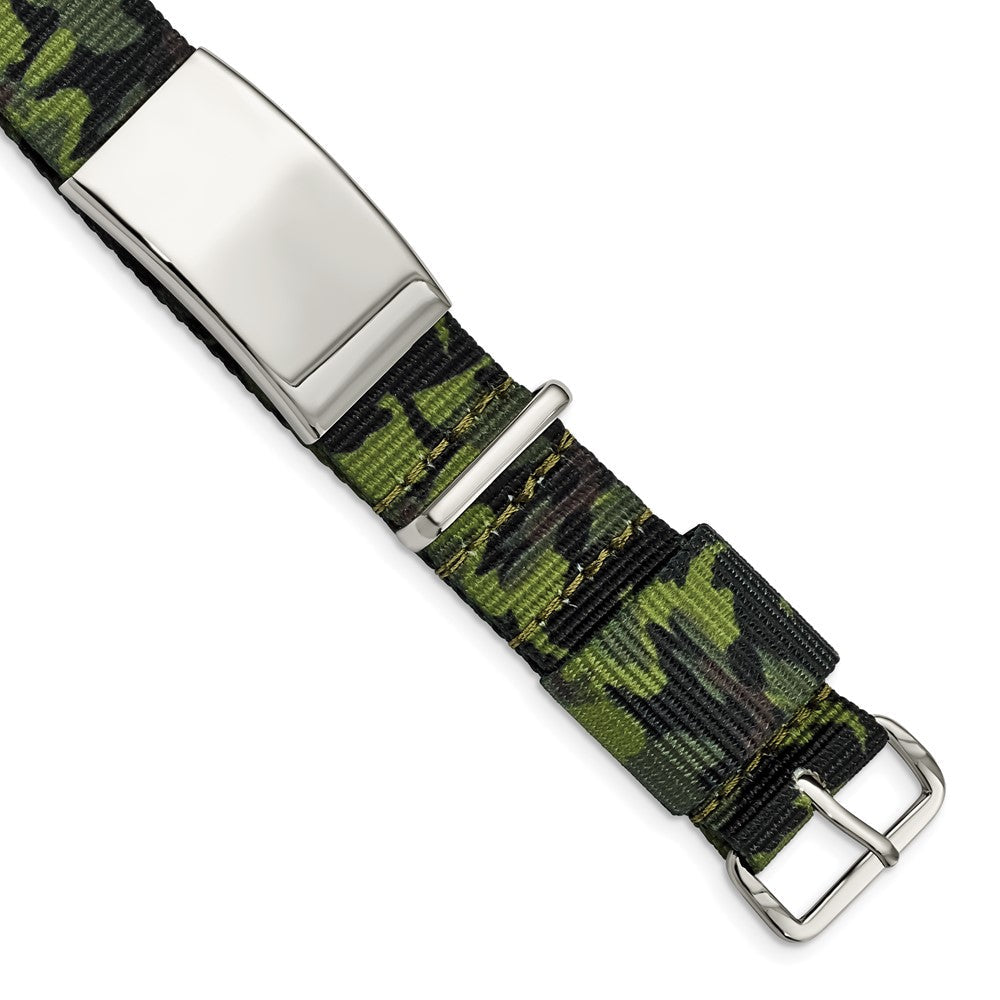 Edelstahl Poliert Grün Camo Stoff Verstellbar Id Armband
