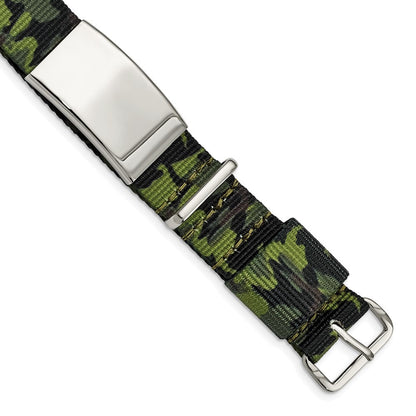 Edelstahl Poliert Grün Camo Stoff Verstellbar Id Armband