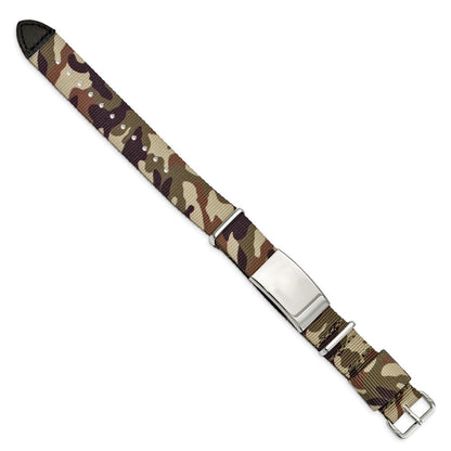 Edelstahl Poliert Braun Camo Stoff Verstellbar Id Armband