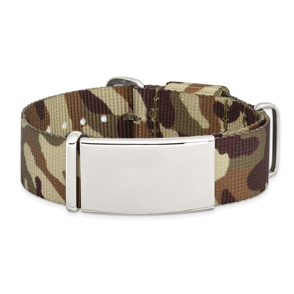 Edelstahl Poliert Braun Camo Stoff Verstellbar Id Armband