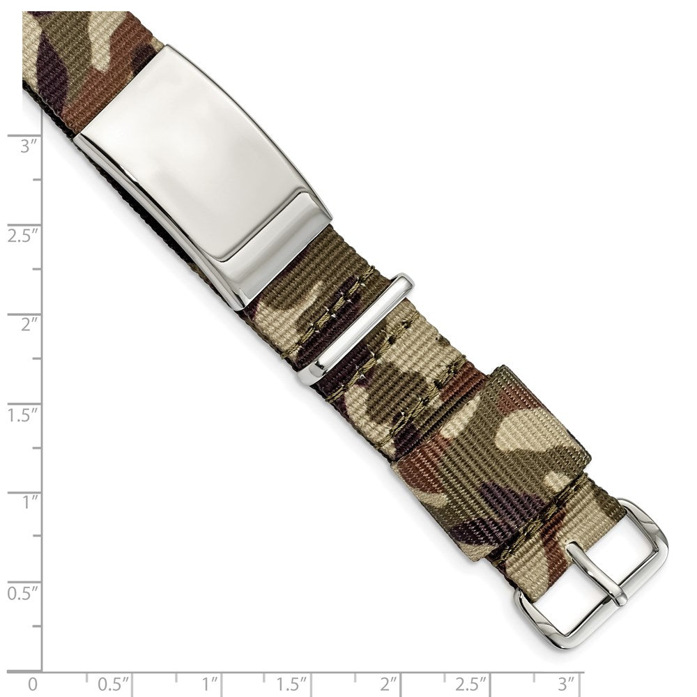Edelstahl Poliert Braun Camo Stoff Verstellbar Id Armband