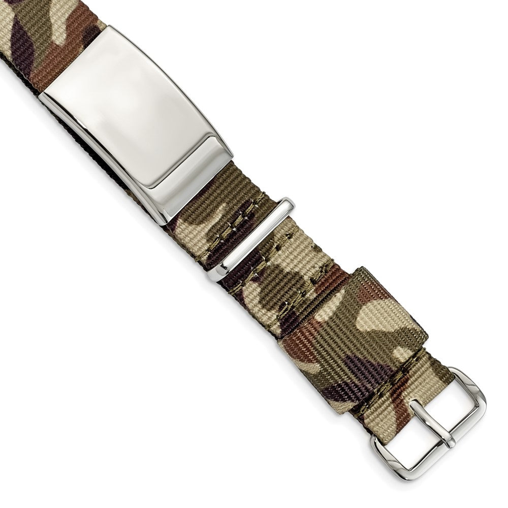 Edelstahl Poliert Braun Camo Stoff Verstellbar Id Armband
