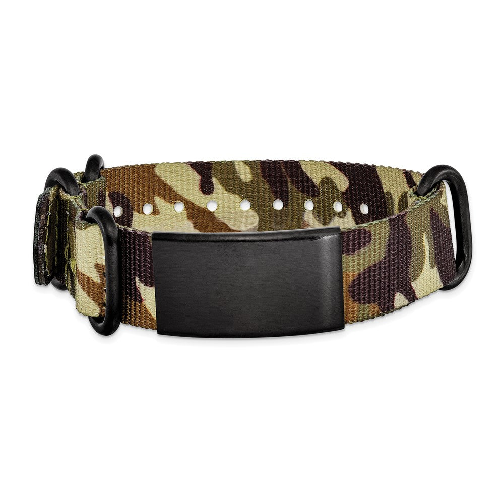 Edelstahl Gebürstet Blk Ip Braun Camo Stoff Verstellbar Id Armband