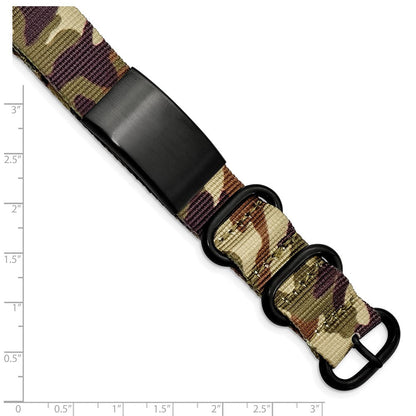 Edelstahl Gebürstet Blk Ip Braun Camo Stoff Verstellbar Id Armband