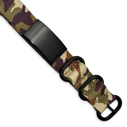 Edelstahl Gebürstet Blk Ip Braun Camo Stoff Verstellbar Id Armband