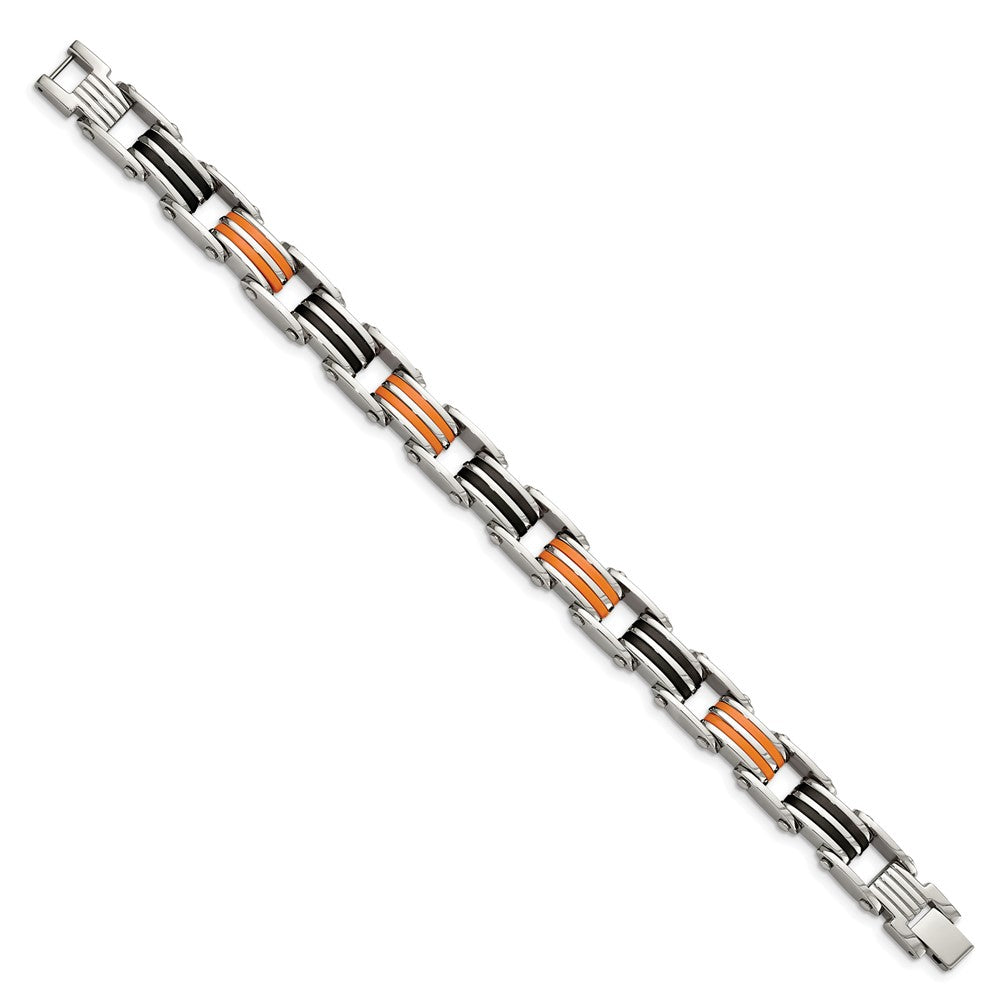8.75 Zoll Chisel Edelstahl Poliert mit Schwarz und Orange Gummi 8.5 Glieder Armband