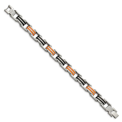 8.75 Zoll Chisel Edelstahl Poliert mit Schwarz und Orange Gummi 8.5 Glieder Armband
