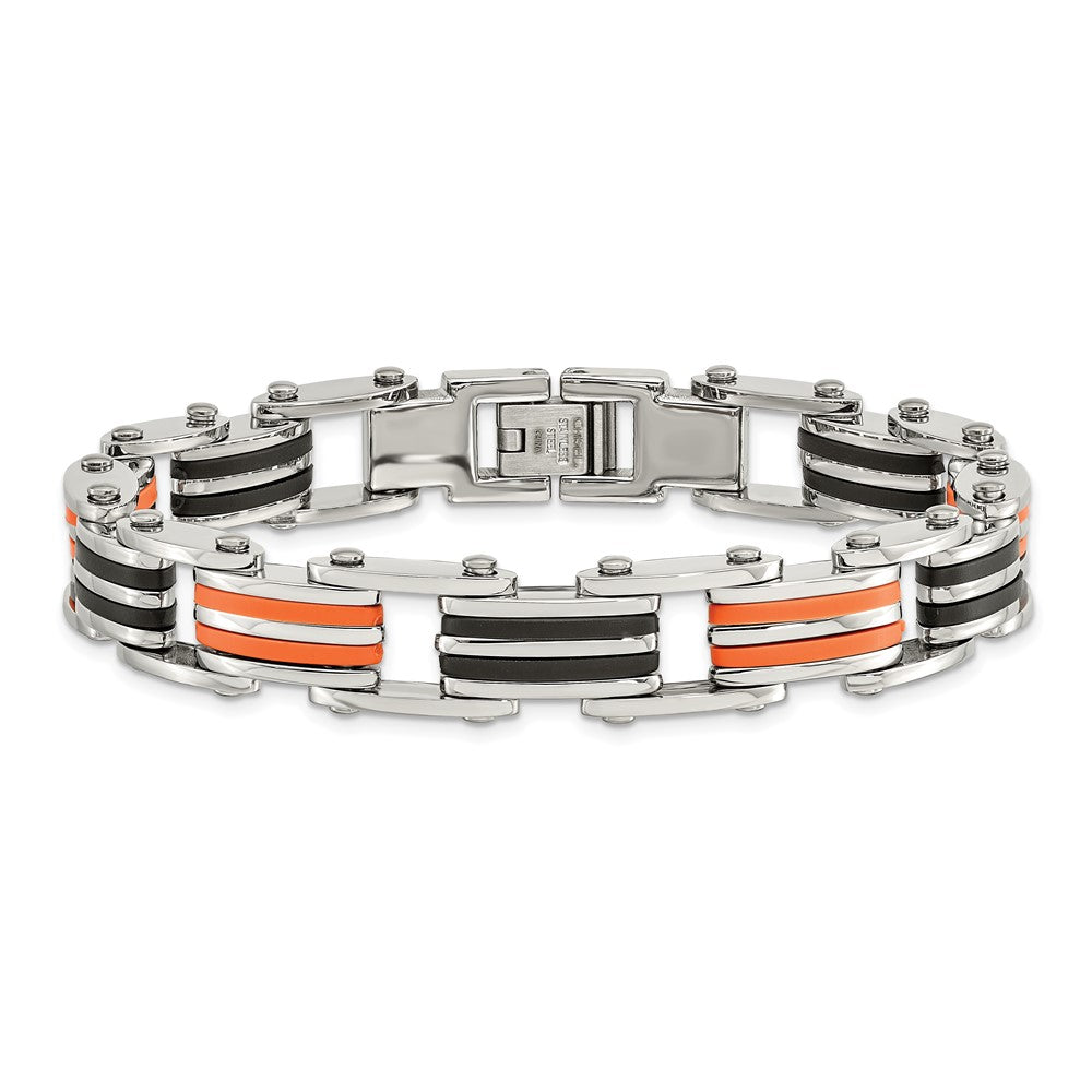 8.75 Zoll Chisel Edelstahl Poliert mit Schwarz und Orange Gummi 8.5 Glieder Armband