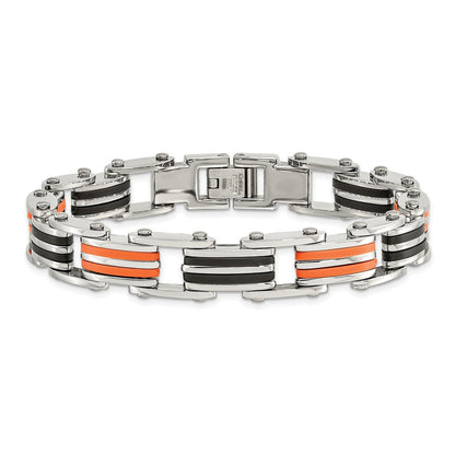 8.75 Zoll Chisel Edelstahl Poliert mit Schwarz und Orange Gummi 8.5 Glieder Armband