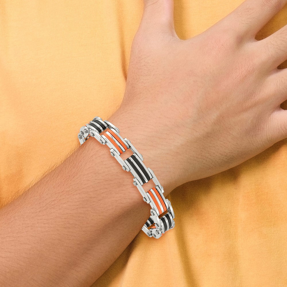 8.75 Zoll Chisel Edelstahl Poliert mit Schwarz und Orange Gummi 8.5 Glieder Armband