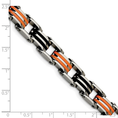 8.75 Zoll Chisel Edelstahl Poliert mit Schwarz und Orange Gummi 8.5 Glieder Armband