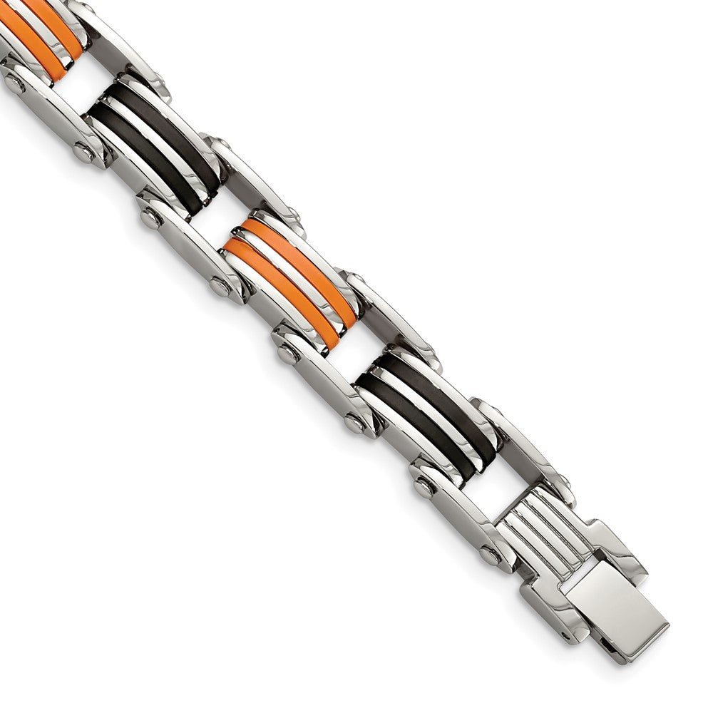8.75 Zoll Chisel Edelstahl Poliert mit Schwarz und Orange Gummi 8.5 Glieder Armband