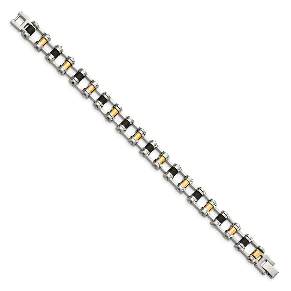 Edelstahl Chisel Poliert Gelb Ip-beschichtet mit Schwarz Gummi 8.75 Zoll Armband