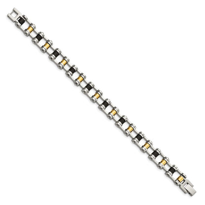 Edelstahl Chisel Poliert Gelb Ip-beschichtet mit Schwarz Gummi 8.75 Zoll Armband