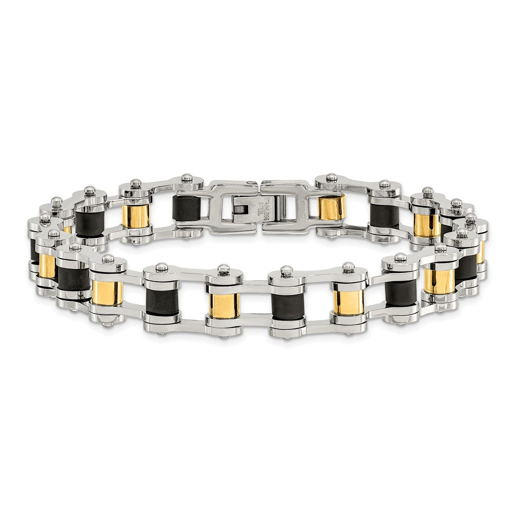 Edelstahl Chisel Poliert Gelb Ip-beschichtet mit Schwarz Gummi 8.75 Zoll Armband