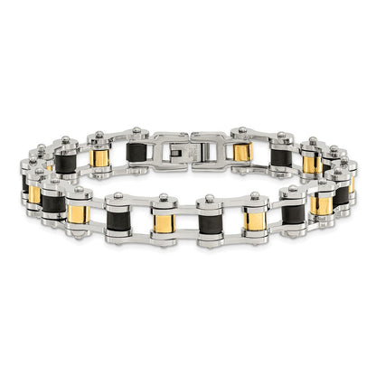 Edelstahl Chisel Poliert Gelb Ip-beschichtet mit Schwarz Gummi 8.75 Zoll Armband